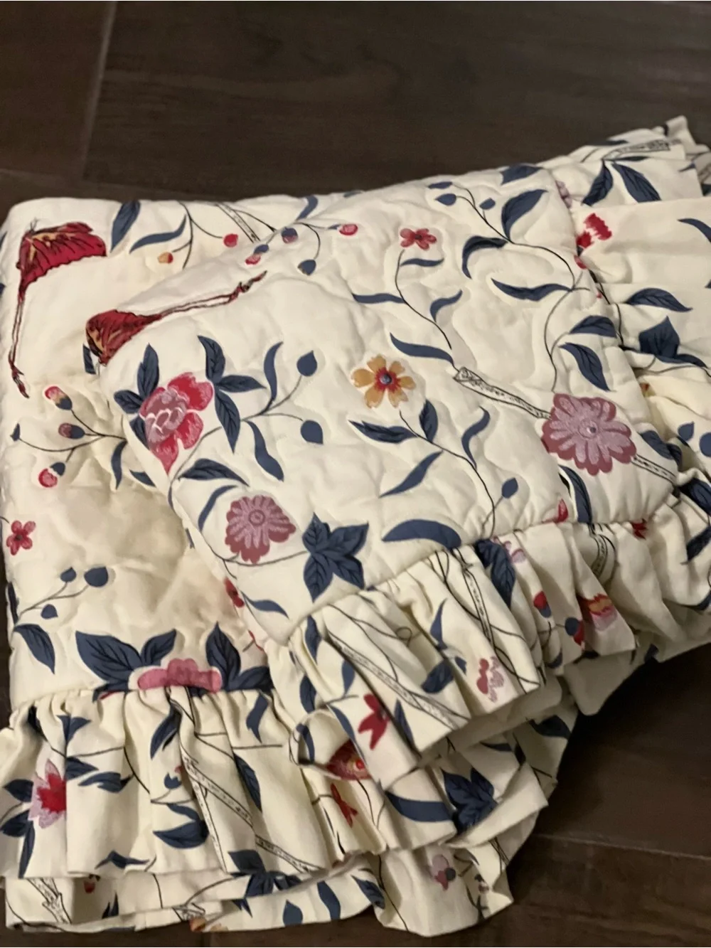 Set of 2 Vintage Yellow Floral Ruffled Quilted Pillow Shams